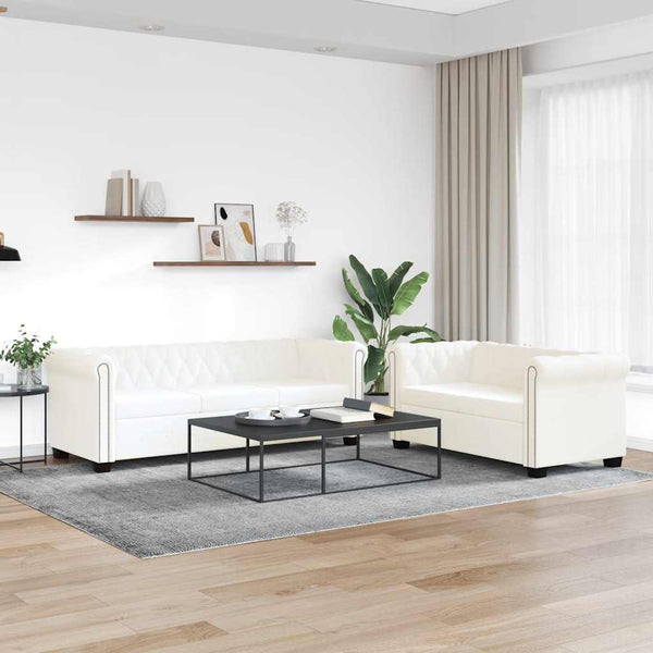 Chesterfield-Sofas 2-Sitzer und 3-Sitzer Kunstleder Weiß
