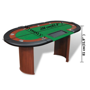Pokertisch für 10 Spieler mit Chipablage