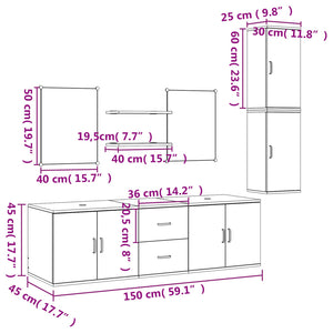 7-tlg. Badmöbel-Set Eichen-Optik Holzwerkstoff