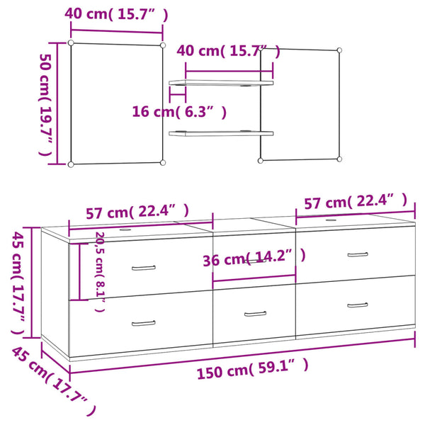 5-tlg Badmöbel-Set Eiche Optik