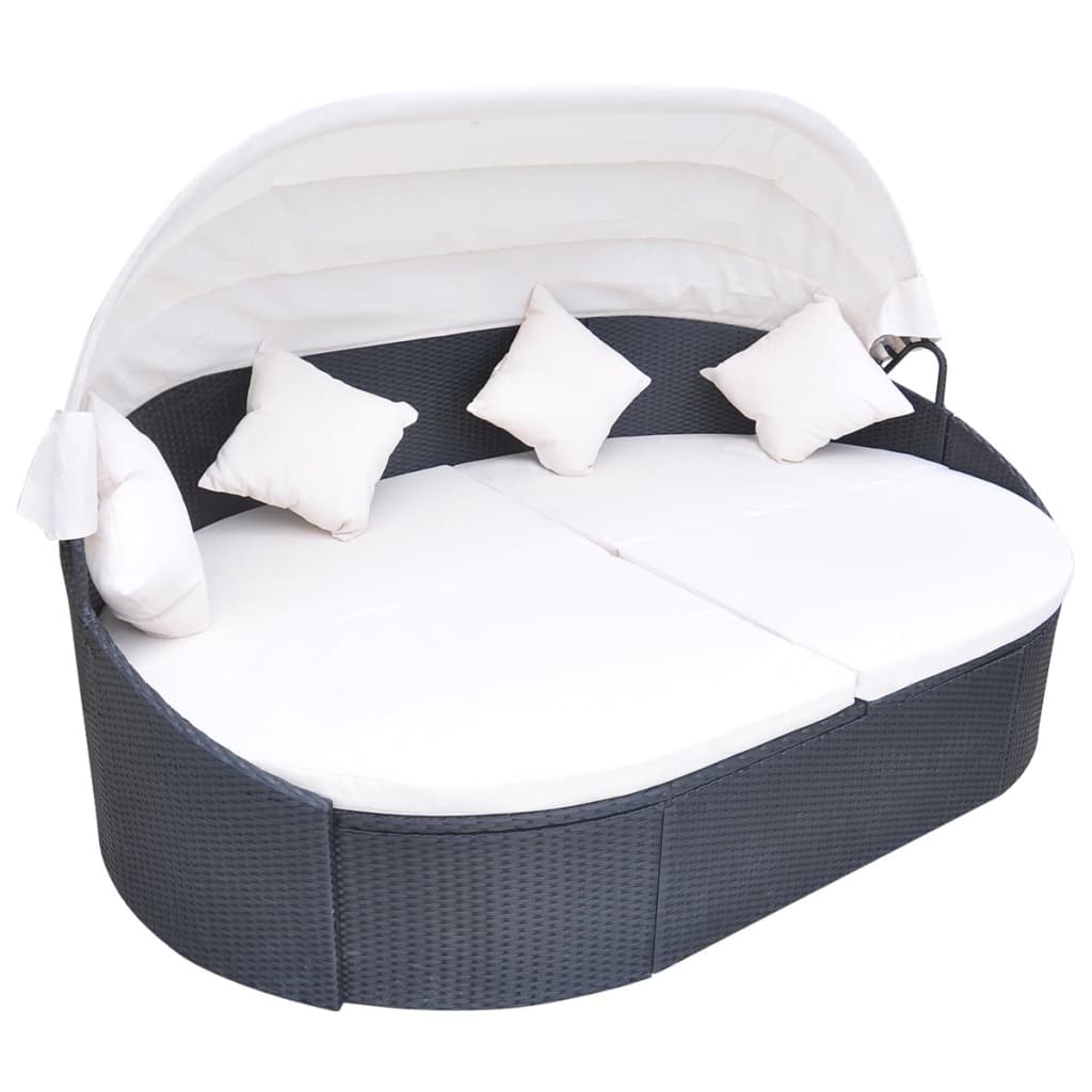 Outdoor-Lounge-Bett mit Dach, Schwarz