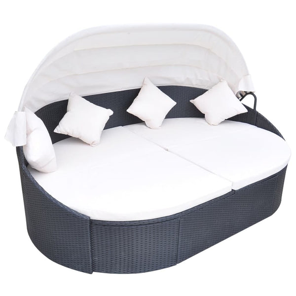 Outdoor-Lounge-Bett mit Dach, Schwarz
