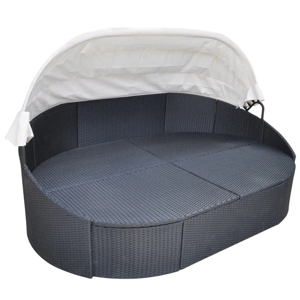 Outdoor-Lounge-Bett mit Dach, Schwarz
