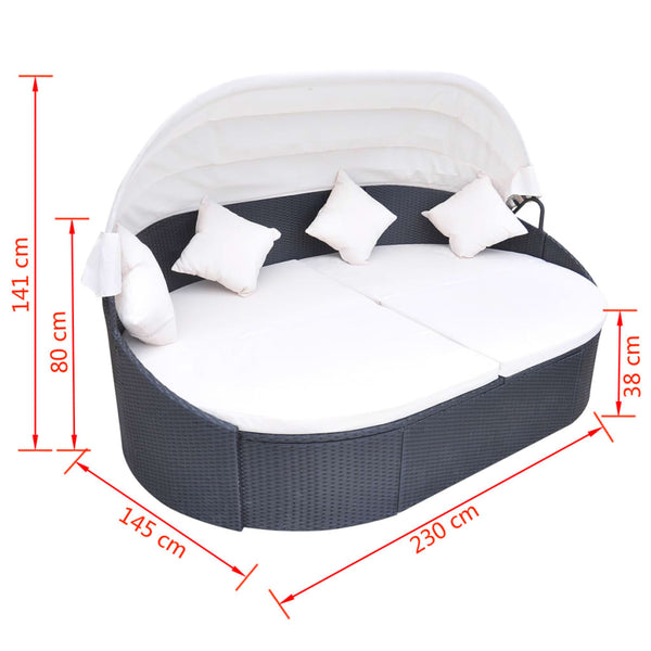 Outdoor-Lounge-Bett mit Dach, Schwarz