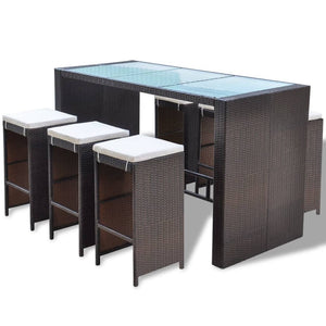 7-teiliges Gartenbar-Set Poly Rattan Braun