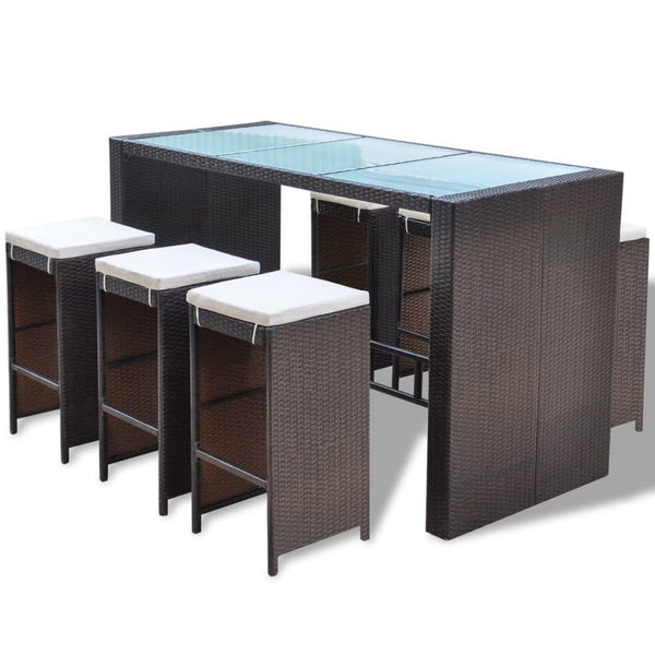 7-teiliges Gartenbar-Set Poly Rattan Braun