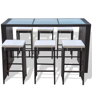 7-teiliges Gartenbar-Set Poly Rattan Braun