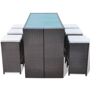 7-teiliges Gartenbar-Set Poly Rattan Braun