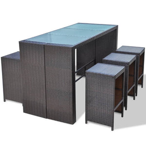 7-teiliges Gartenbar-Set Poly Rattan Braun
