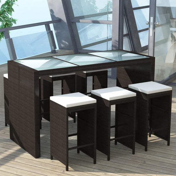 7-teiliges Gartenbar-Set Poly Rattan Braun