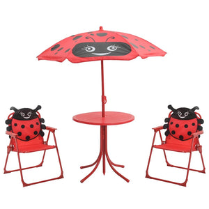 3-tlg. Kinder Gartenmöbel Set mit Sonnenschirm Rot