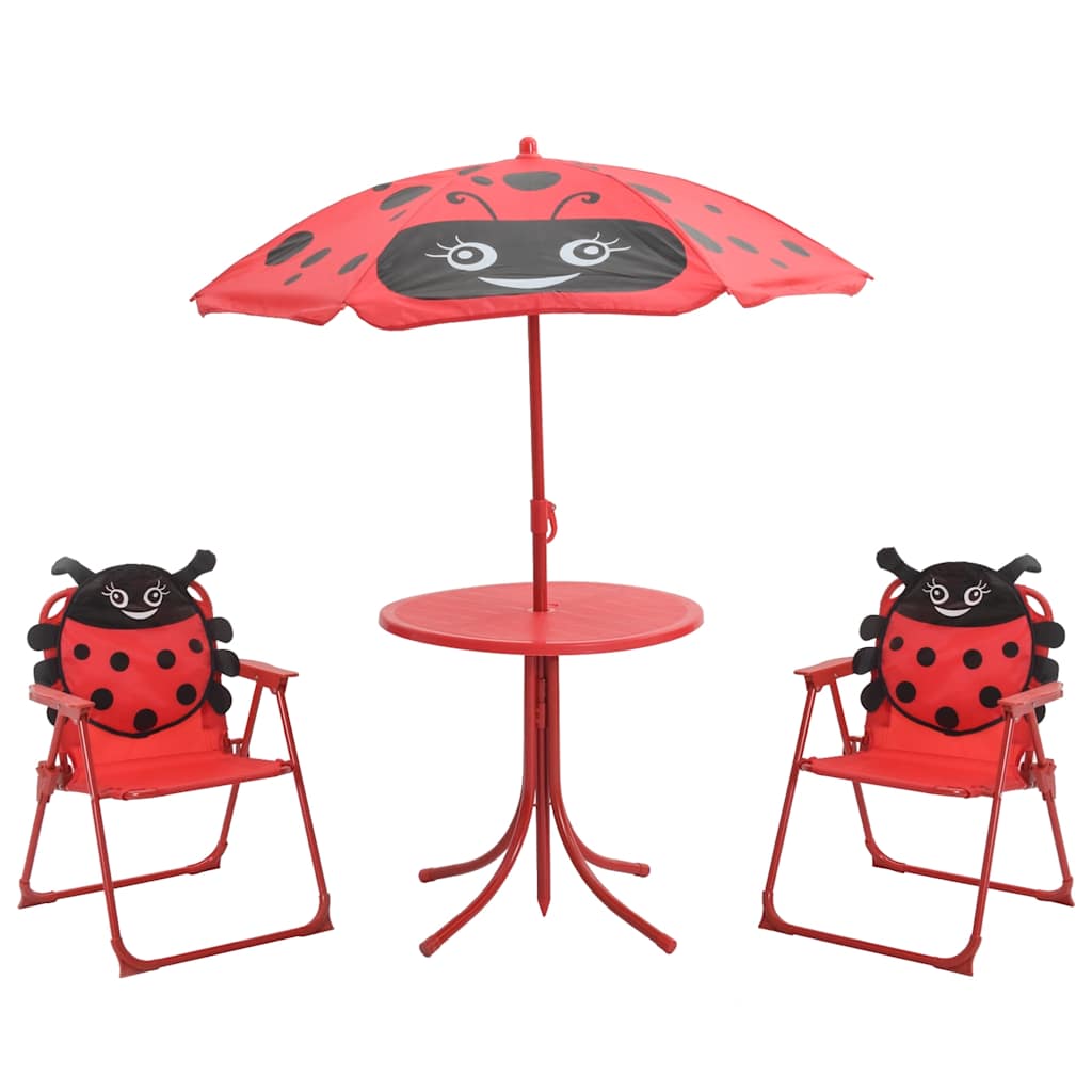 3-tlg. Kinder Gartenmöbel Set mit Sonnenschirm Rot