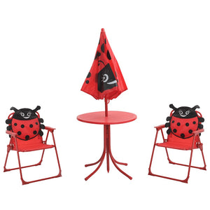3-tlg. Kinder Gartenmöbel Set mit Sonnenschirm Rot