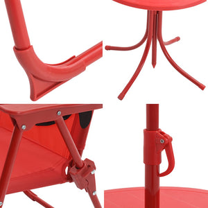 3-tlg. Kinder Gartenmöbel Set mit Sonnenschirm Rot
