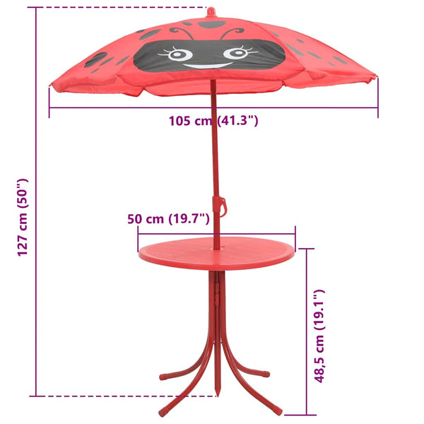 3-tlg. Kinder Gartenmöbel Set mit Sonnenschirm Rot