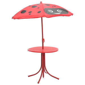 3-tlg. Kinder Gartenmöbel Set mit Sonnenschirm Rot