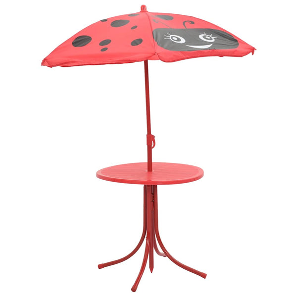 3-tlg. Kinder Gartenmöbel Set mit Sonnenschirm Rot