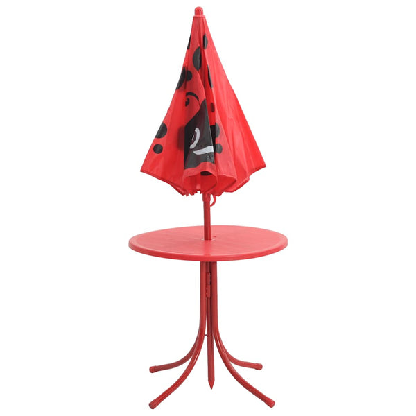 3-tlg. Kinder Gartenmöbel Set mit Sonnenschirm Rot