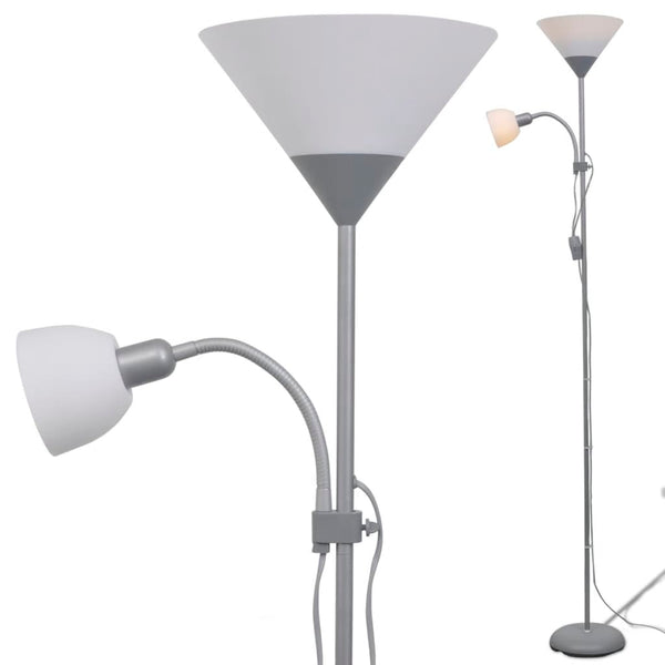 Graue Stehlampe mit Leselampe