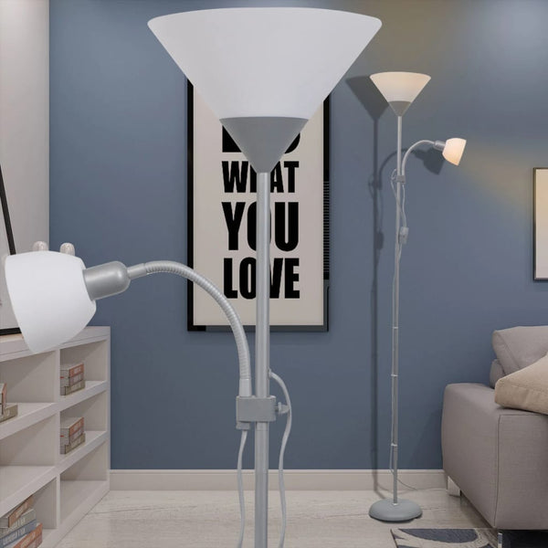 Graue Stehlampe mit Leselampe