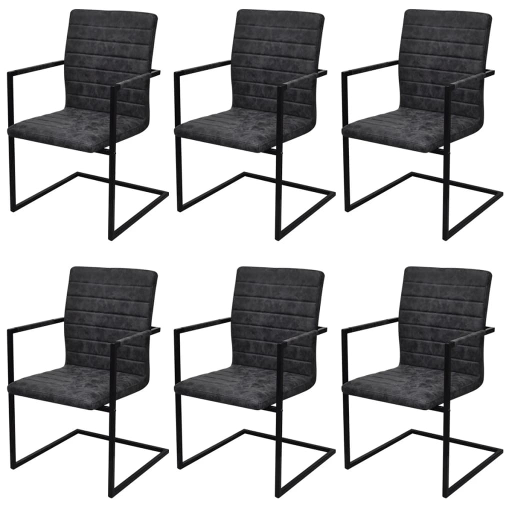 vidaXL Cantilever Chairs 6 pcs Black Faux Leather