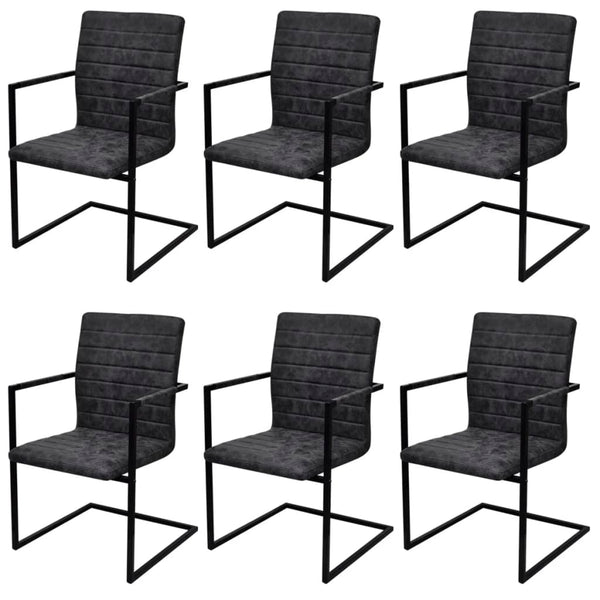 vidaXL Cantilever Chairs 6 pcs Black Faux Leather