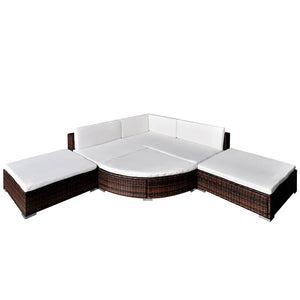 6-tlg. Garten-Lounge-Set mit Kissen Poly Rattan Braun