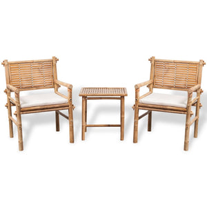 3-tlg. Bambus Bistro-Set mit Auflagen