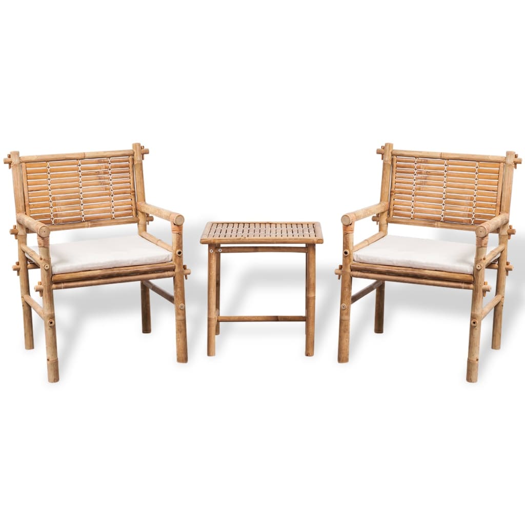 3-tlg. Bambus Bistro-Set mit Auflagen