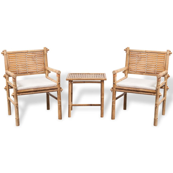 3-tlg. Bambus Bistro-Set mit Auflagen