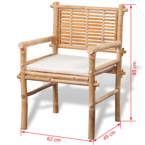 3-tlg. Bambus Bistro-Set mit Auflagen