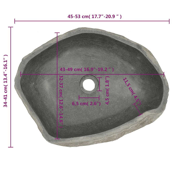 Flussstein Waschbecken Oval 45-53 cm
