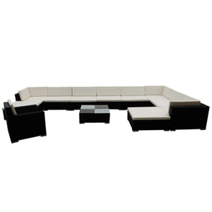 12-tlg. Garten-Lounge-Set mit Kissen Poly Rattan Schwarz