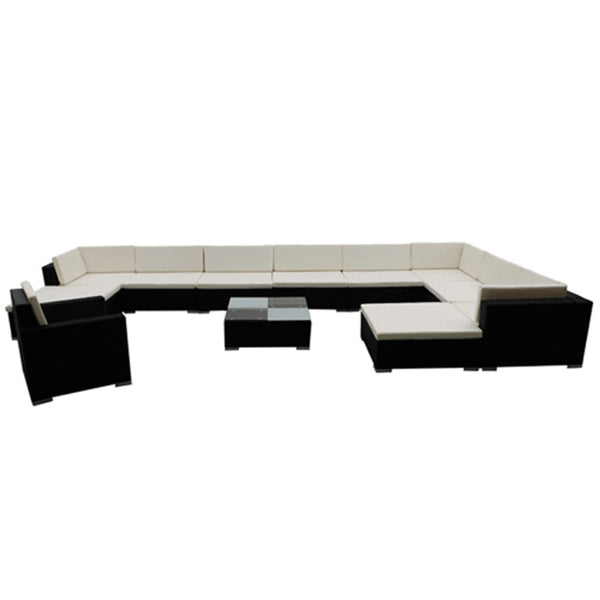 12-tlg. Garten-Lounge-Set mit Kissen Poly Rattan Schwarz