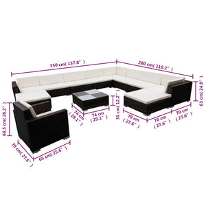 12-tlg. Garten-Lounge-Set mit Kissen Poly Rattan Schwarz