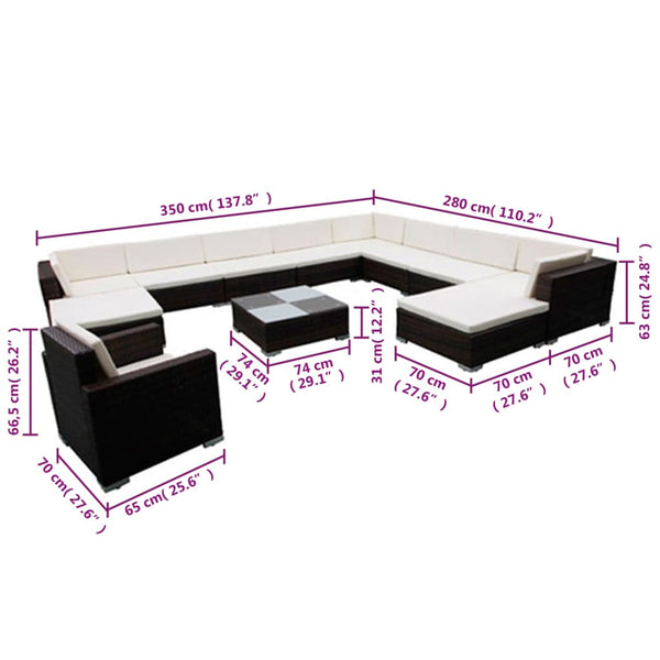 12-tlg. Garten-Lounge-Set mit Kissen Poly Rattan Schwarz