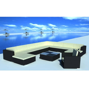 12-tlg. Garten-Lounge-Set mit Kissen Poly Rattan Schwarz