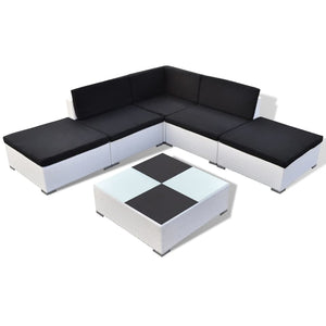 Garten Lounge Set 6-teilig Poly Rattan Weiß