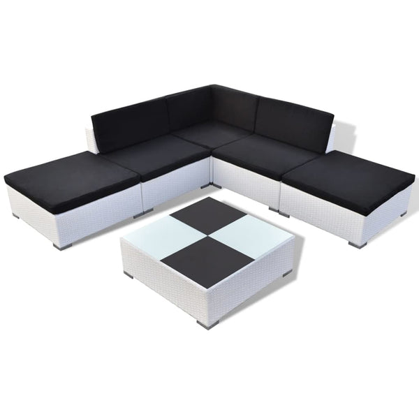 Garten Lounge Set 6-teilig Poly Rattan Weiß