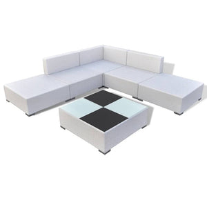 Garten Lounge Set 6-teilig Poly Rattan Weiß