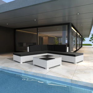 Garten Lounge Set 6-teilig Poly Rattan Weiß