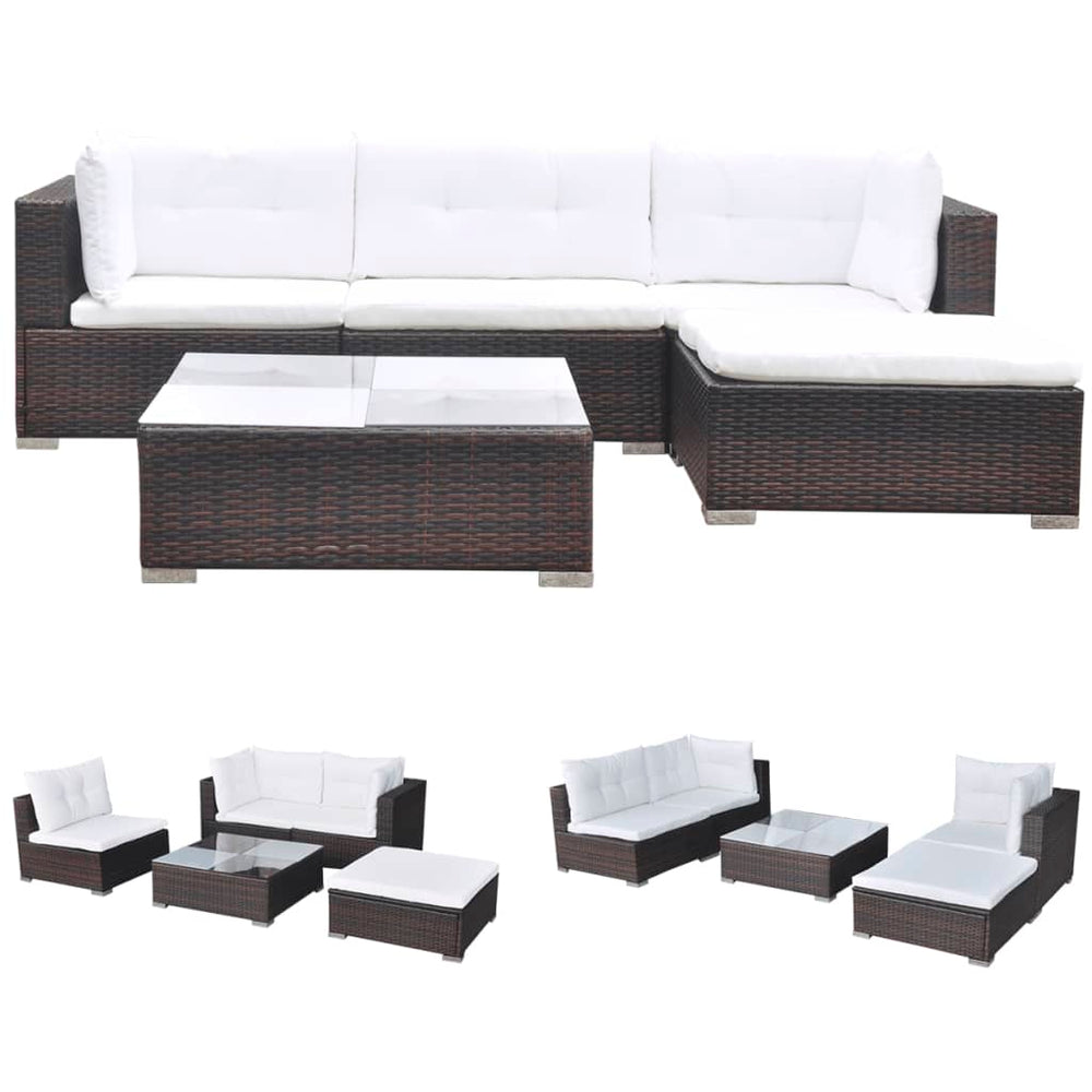 vidaXL Salon de jardin 5 pcs avec coussins résine tressée Marron