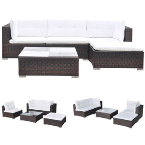5-tlg. Garten-Lounge-Set mit Kissen Poly Rattan Braun