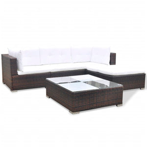 5-tlg. Garten-Lounge-Set mit Kissen Poly Rattan Braun