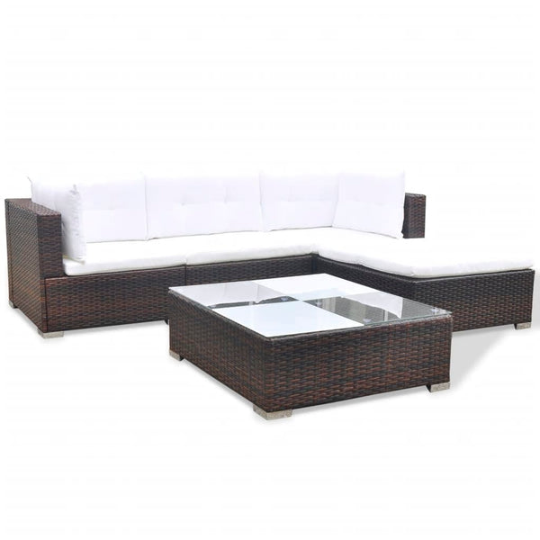 5-tlg. Garten-Lounge-Set mit Kissen Poly Rattan Braun