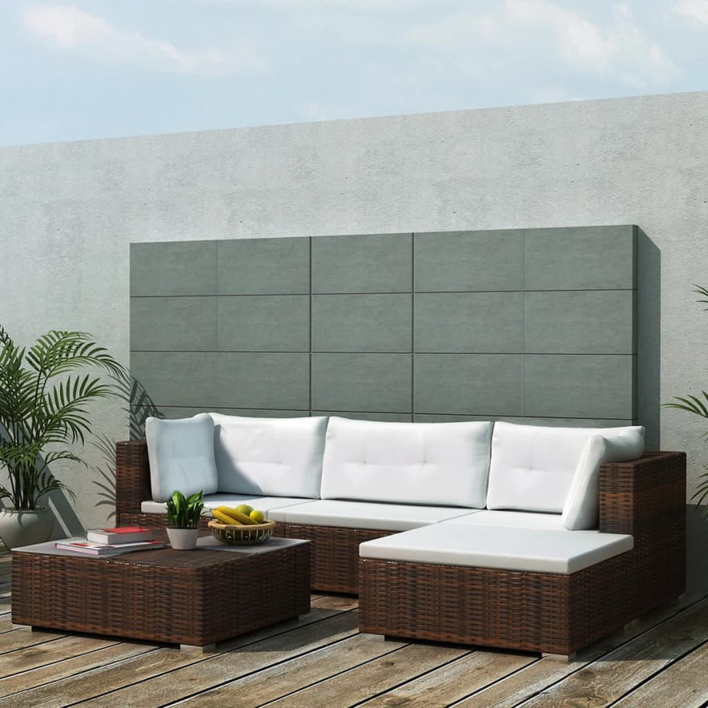 vidaXL Salon de jardin 5 pcs avec coussins résine tressée Marron