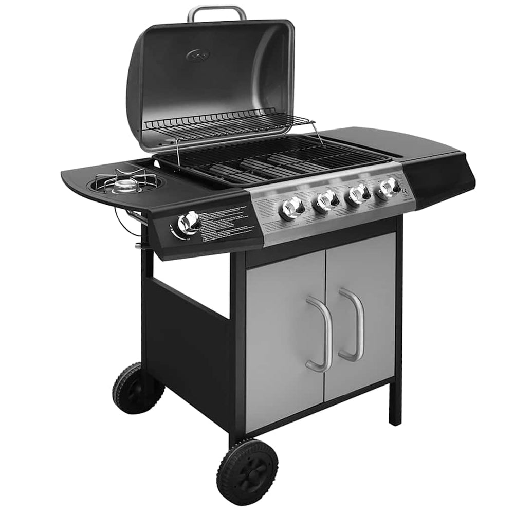 Gasgrill mit 4+1 Brennern, Schwarz/Silber
