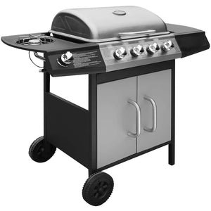 Gasgrill mit 4+1 Brennern, Schwarz/Silber