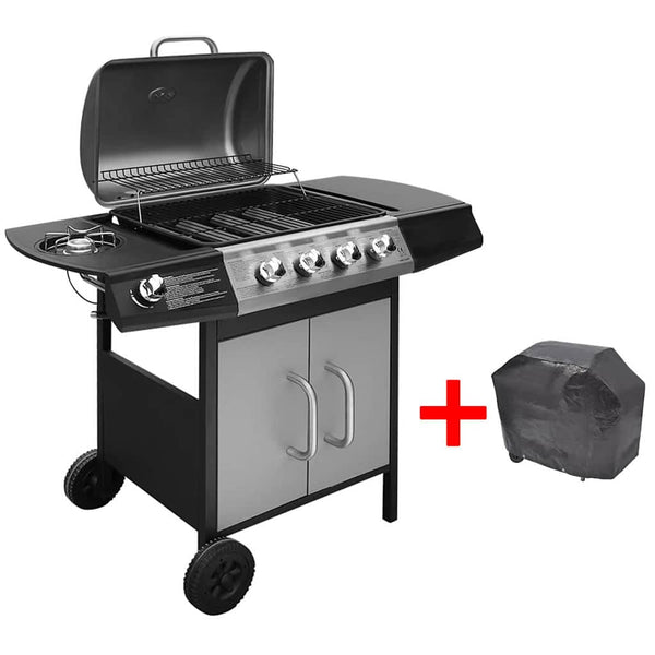 Gasgrill mit 4+1 Brennern, Schwarz/Silber