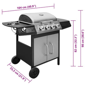 Gasgrill mit 4+1 Brennern, Schwarz/Silber